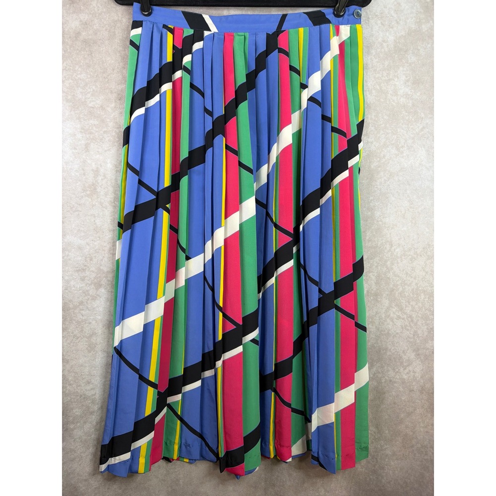 VTG 90s Personal Pleated Midi Skirt Women Size 14 Multicolor Geometric Abstract